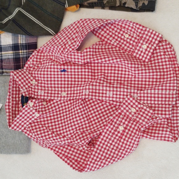 Lot boys size 4 bundle cargo  camo pants, long T, 2 dress shirts & 2 sweaters - Picture 5 of 9